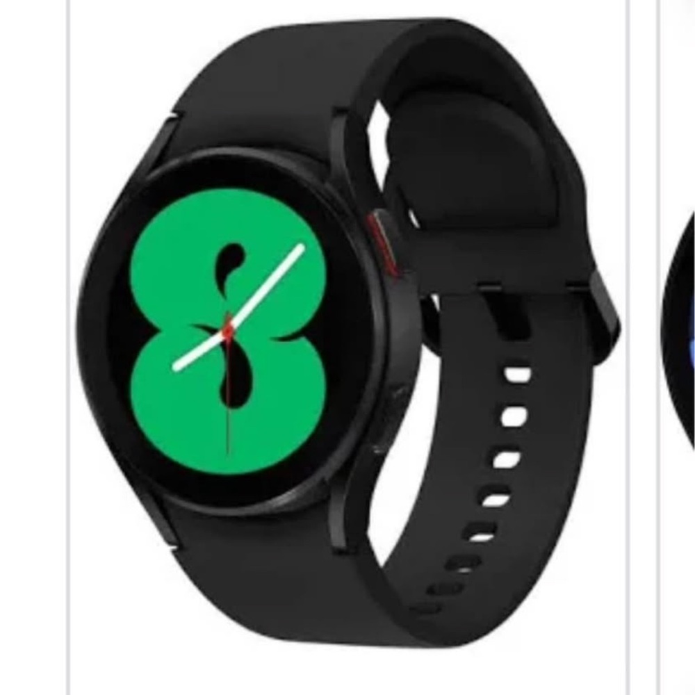 Samsung Smartwatch with Black Band and Green Display